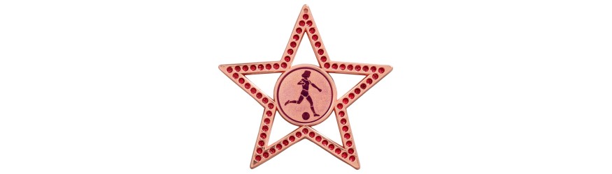 75MM FEMALE FOOTBALL STAR MEDAL - RED- GOLD, SILVER & BRONZE 75MM FEMALE FOOTBALL STAR MEDAL - RED- GOLD, SILVER & BRONZE